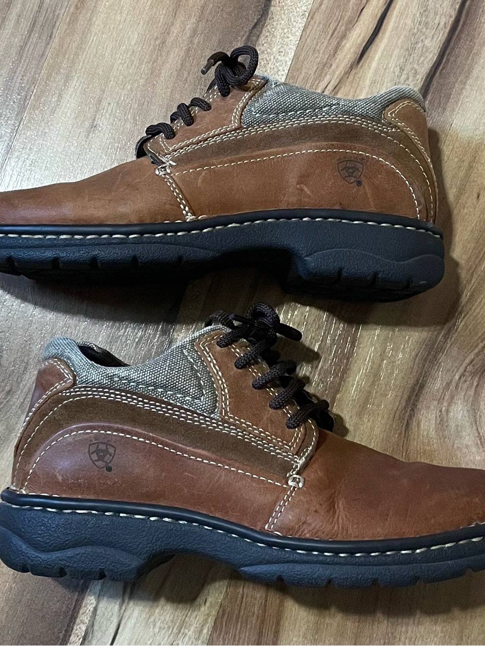 Ariat Brown Leather Casual Lace-Up Oxfords with Knit Trim Collar Size 6.5